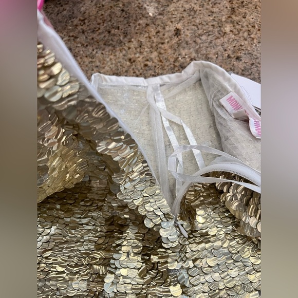 Monique Leshman Lolita Mini Skirt Size Small NWT Gold Sequin Hidden side zipper - Picture 7 of 10